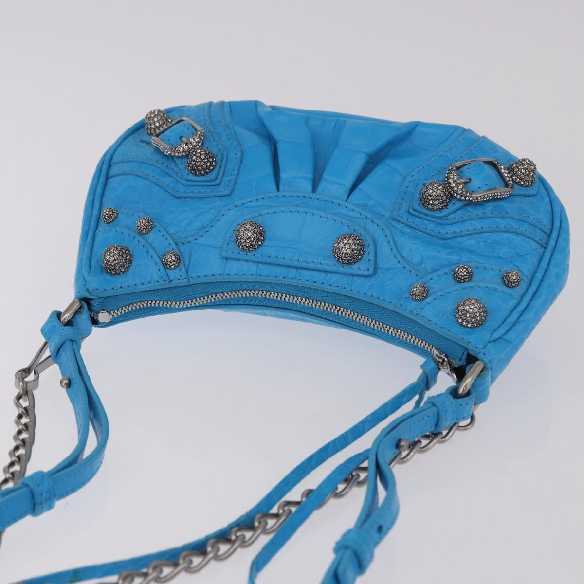 BALENCIAGA Chain Lucagol Mini Bag Leather 2way Blue Silver 695814 Auth 183060M