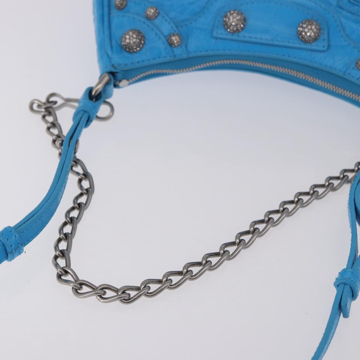 BALENCIAGA Chain Lucagol Mini Bag Leather 2way Blue Silver 695814 Auth 183060M