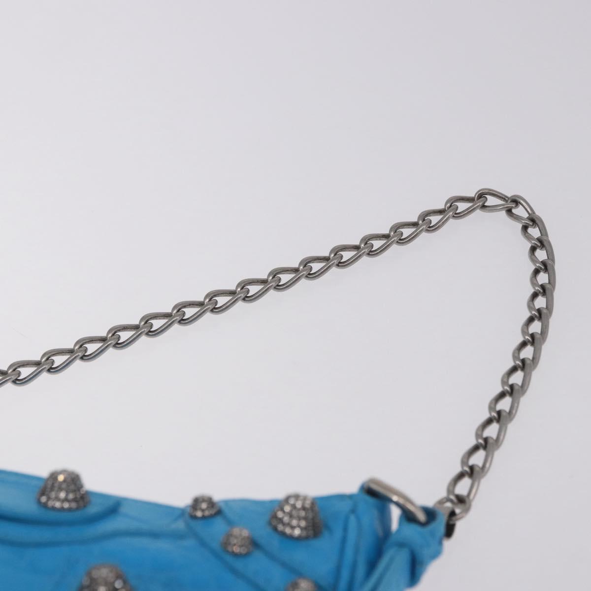 BALENCIAGA Chain Lucagol Mini Bag Leather 2way Blue Silver 695814 Auth 183060M
