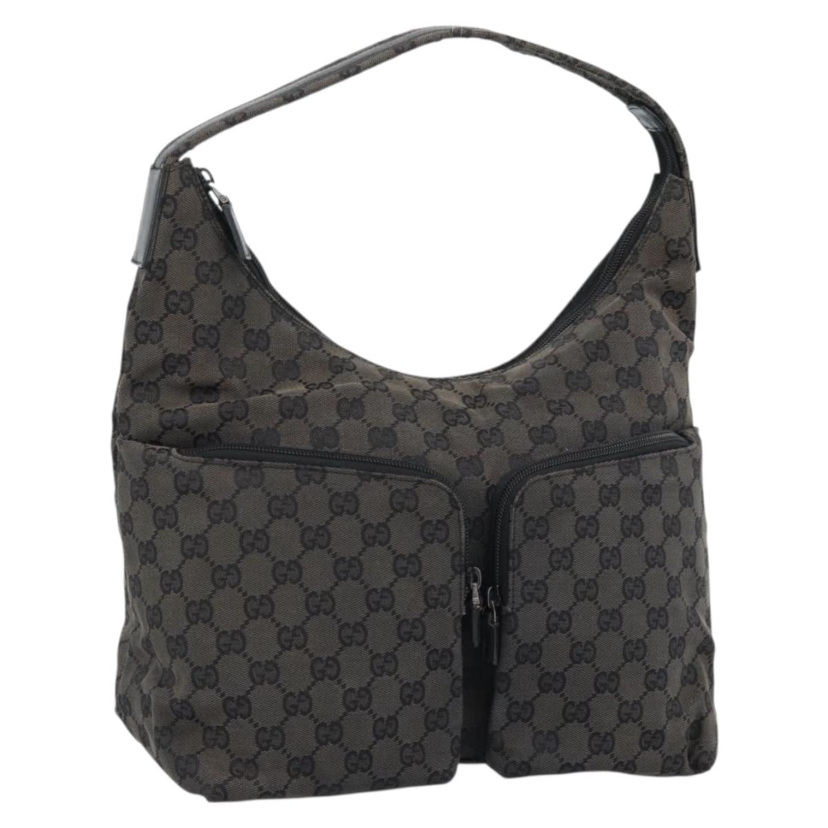 GUCCI GG Canvas Shoulder Bag Black Silver 001 3380 1705 Auth 183064A