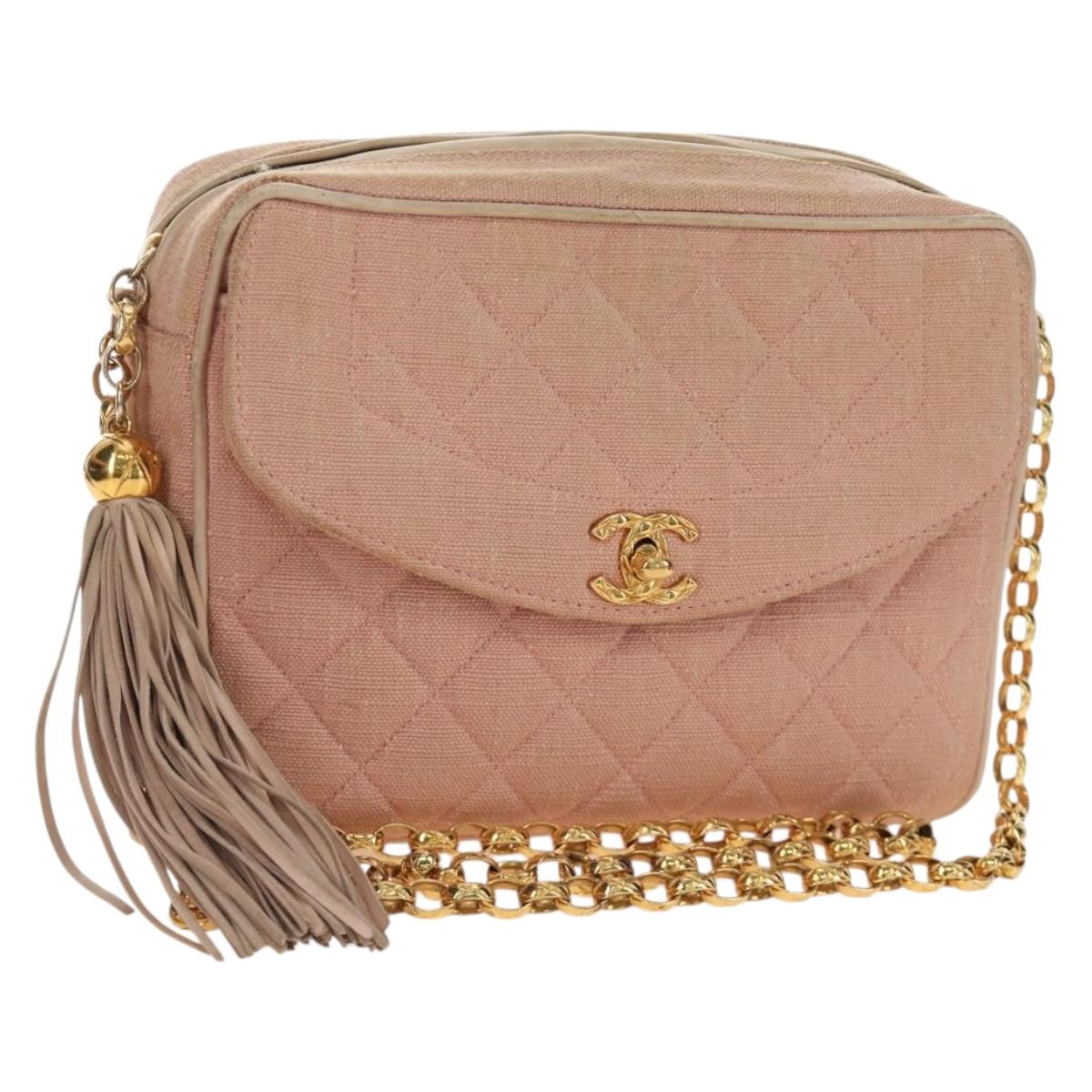 CHANEL Matelasse Chain Shoulder Bag Canvas Pink Gold CC Auth 183065M
