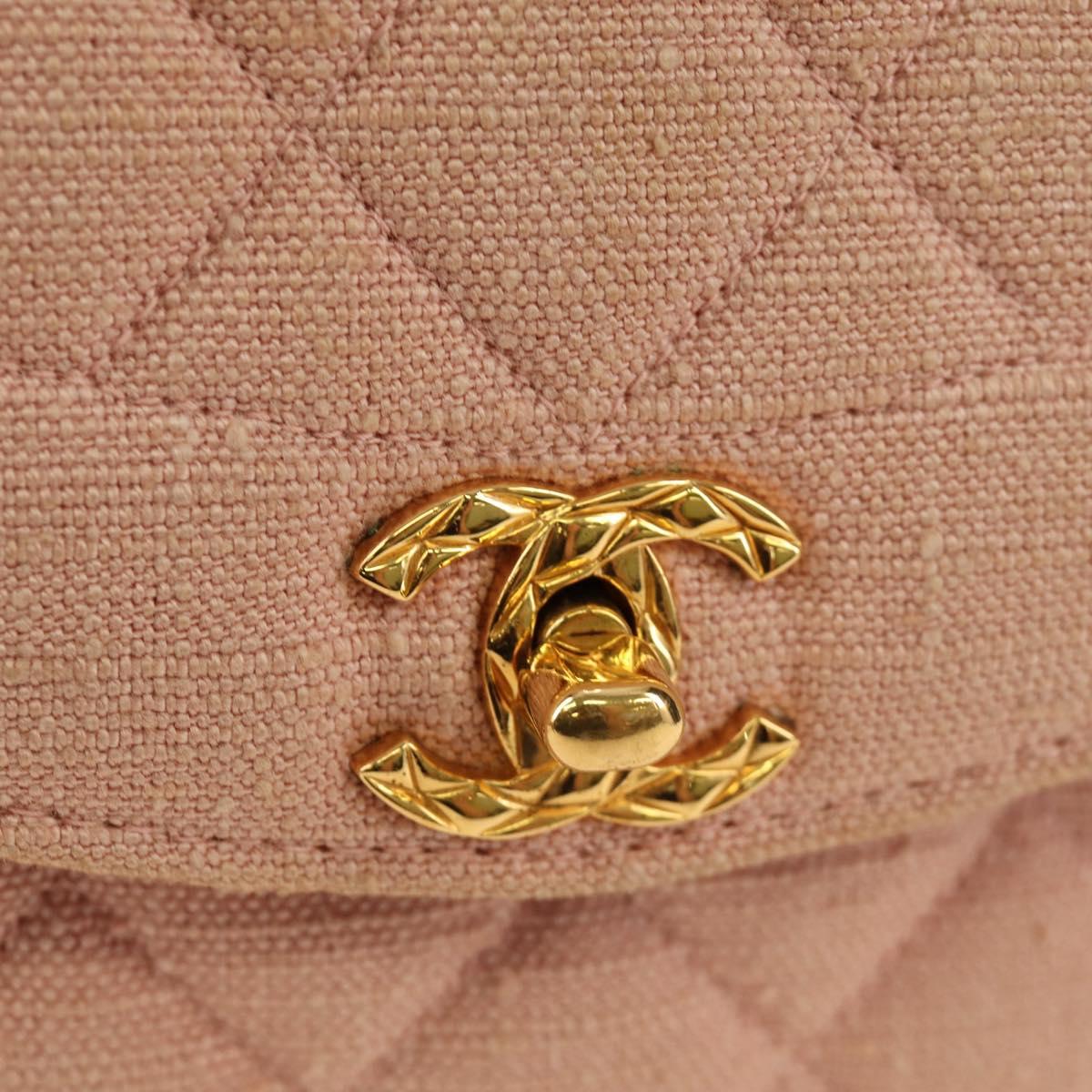 CHANEL Matelasse Chain Shoulder Bag Canvas Pink Gold CC Auth 183065M
