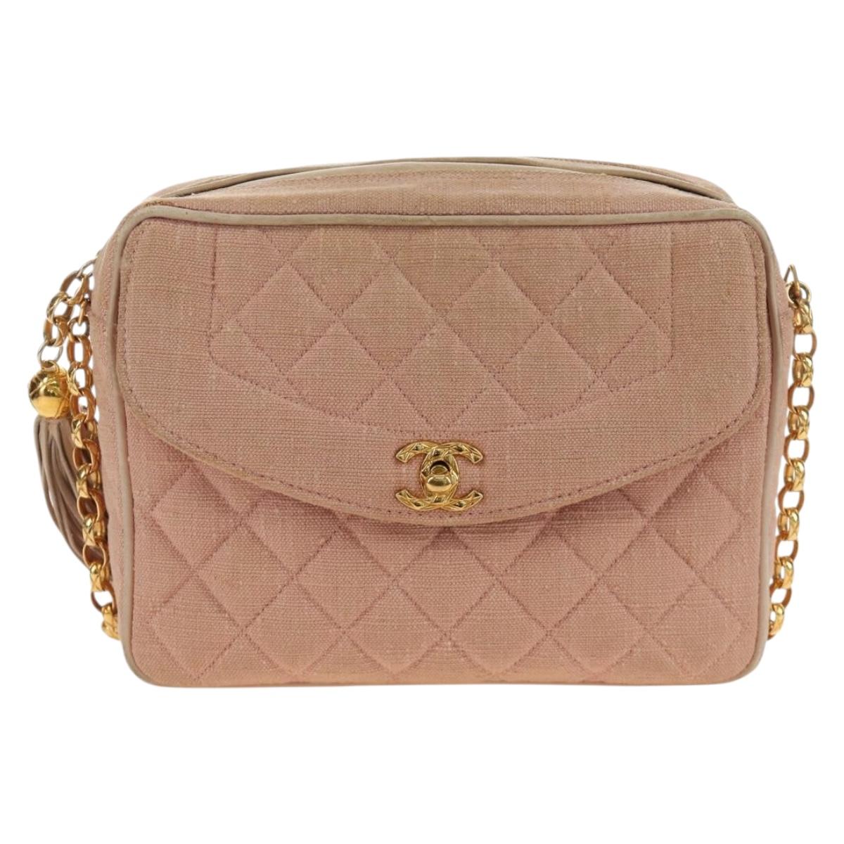 CHANEL Matelasse Chain Shoulder Bag Canvas Pink Gold CC Auth 183065M