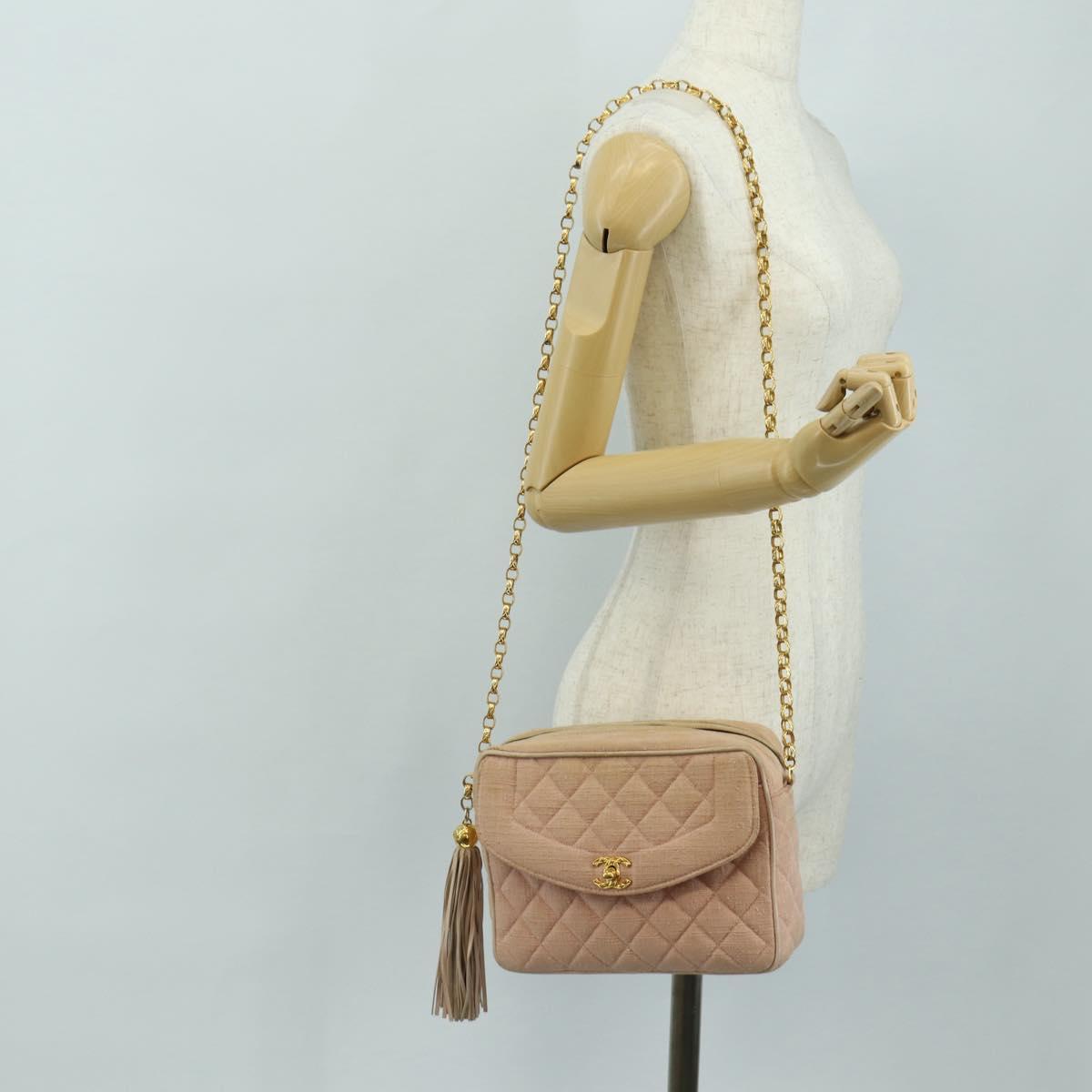 CHANEL Matelasse Chain Shoulder Bag Canvas Pink Gold CC Auth 183065M