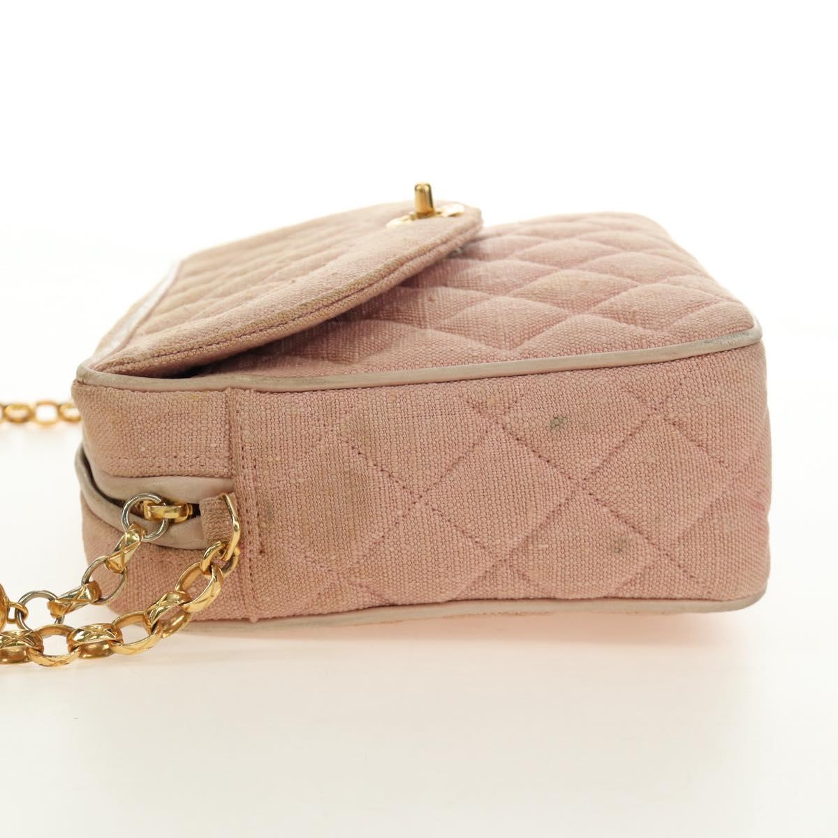 CHANEL Matelasse Chain Shoulder Bag Canvas Pink Gold CC Auth 183065M