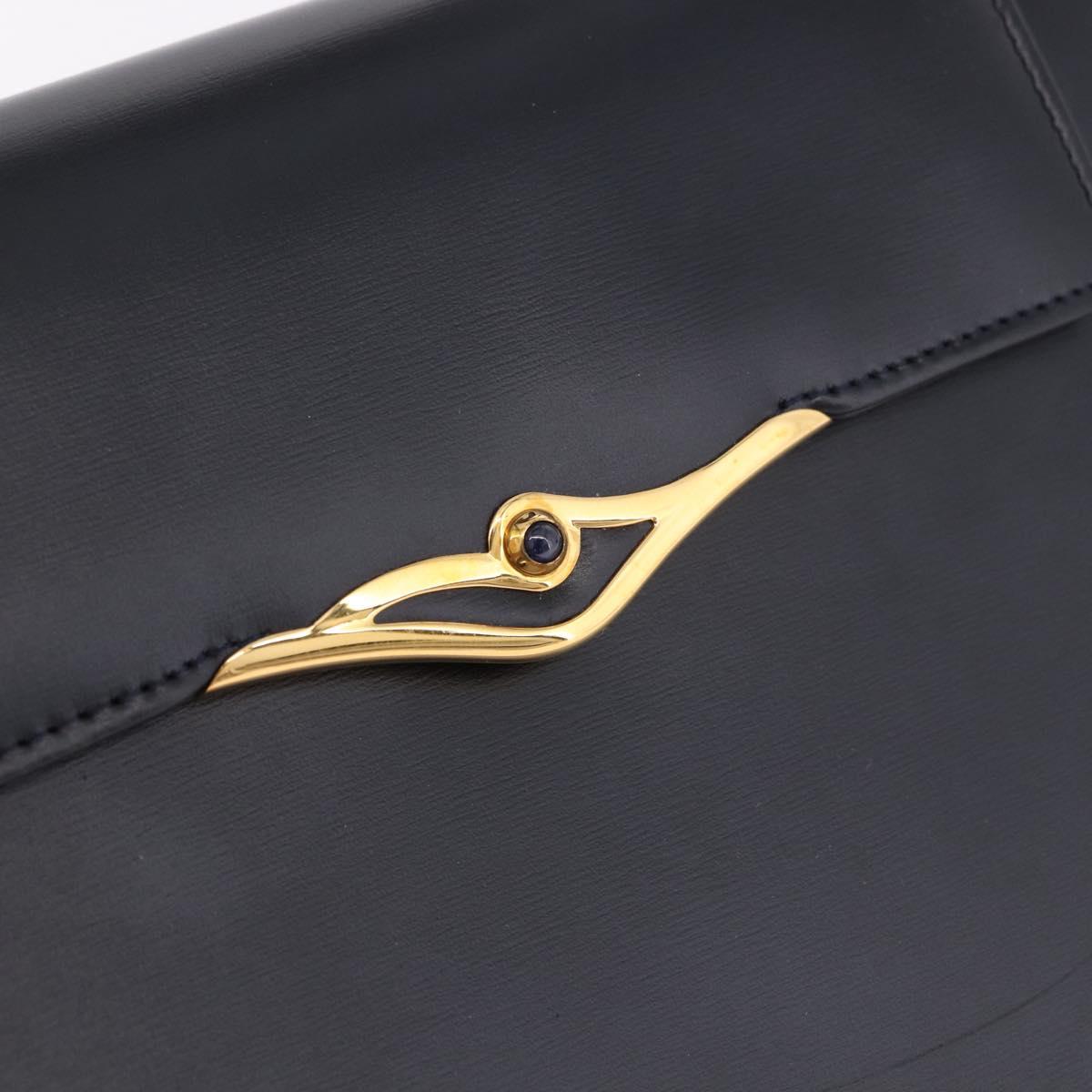 CARTIER Hand Bag Leather Black Gold Auth 183066A
