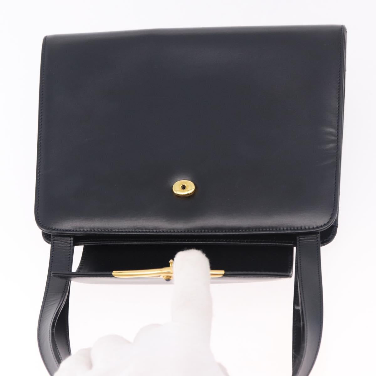 CARTIER Hand Bag Leather Black Gold Auth 183066A