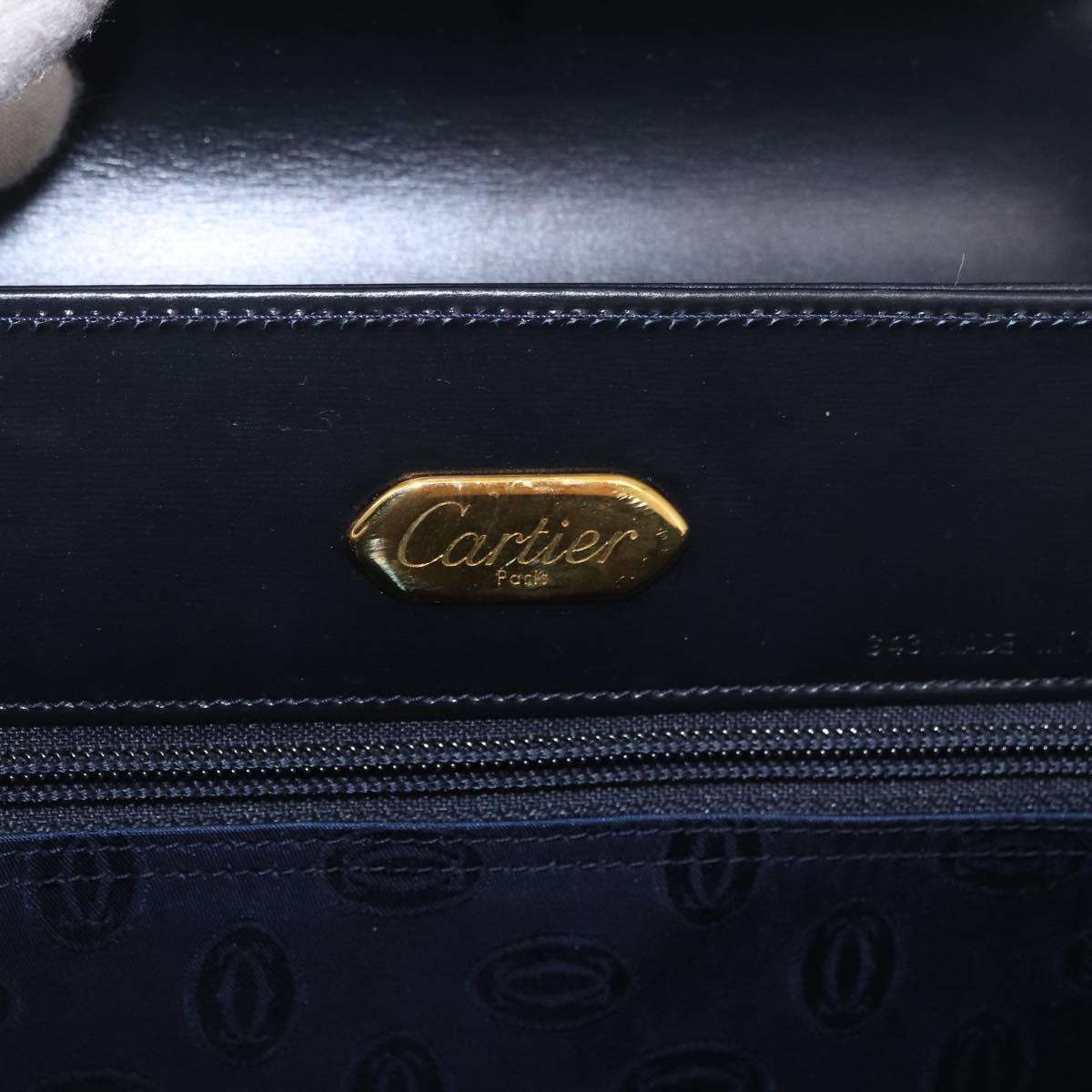 CARTIER Hand Bag Leather Black Gold Auth 183066A