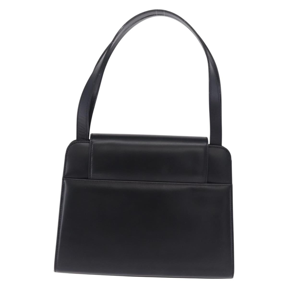 CARTIER Hand Bag Leather Black Gold Auth 183066A