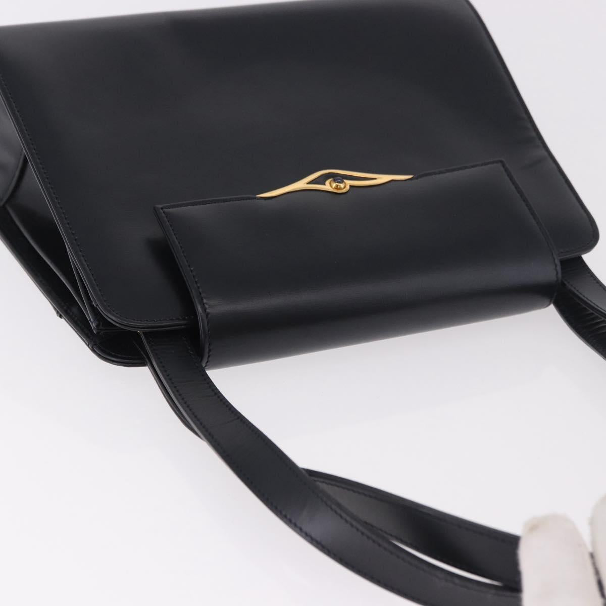 CARTIER Hand Bag Leather Black Gold Auth 183066A