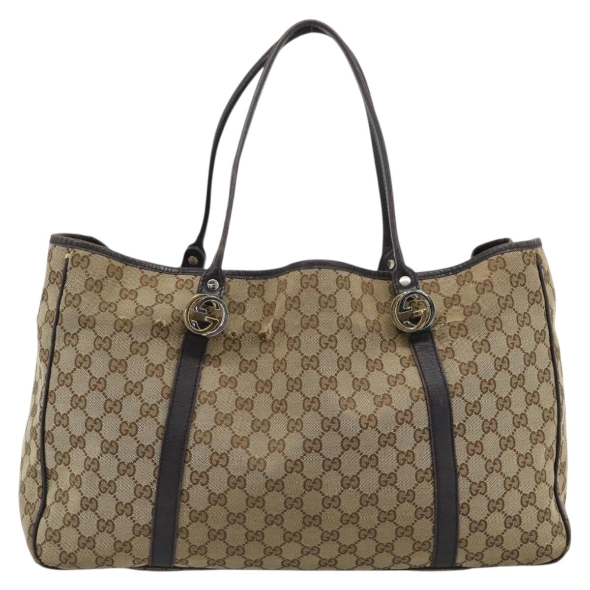 GUCCI GG Canvas Miss GG Tote Bag Beige Gold Silver 232956 Auth 183068