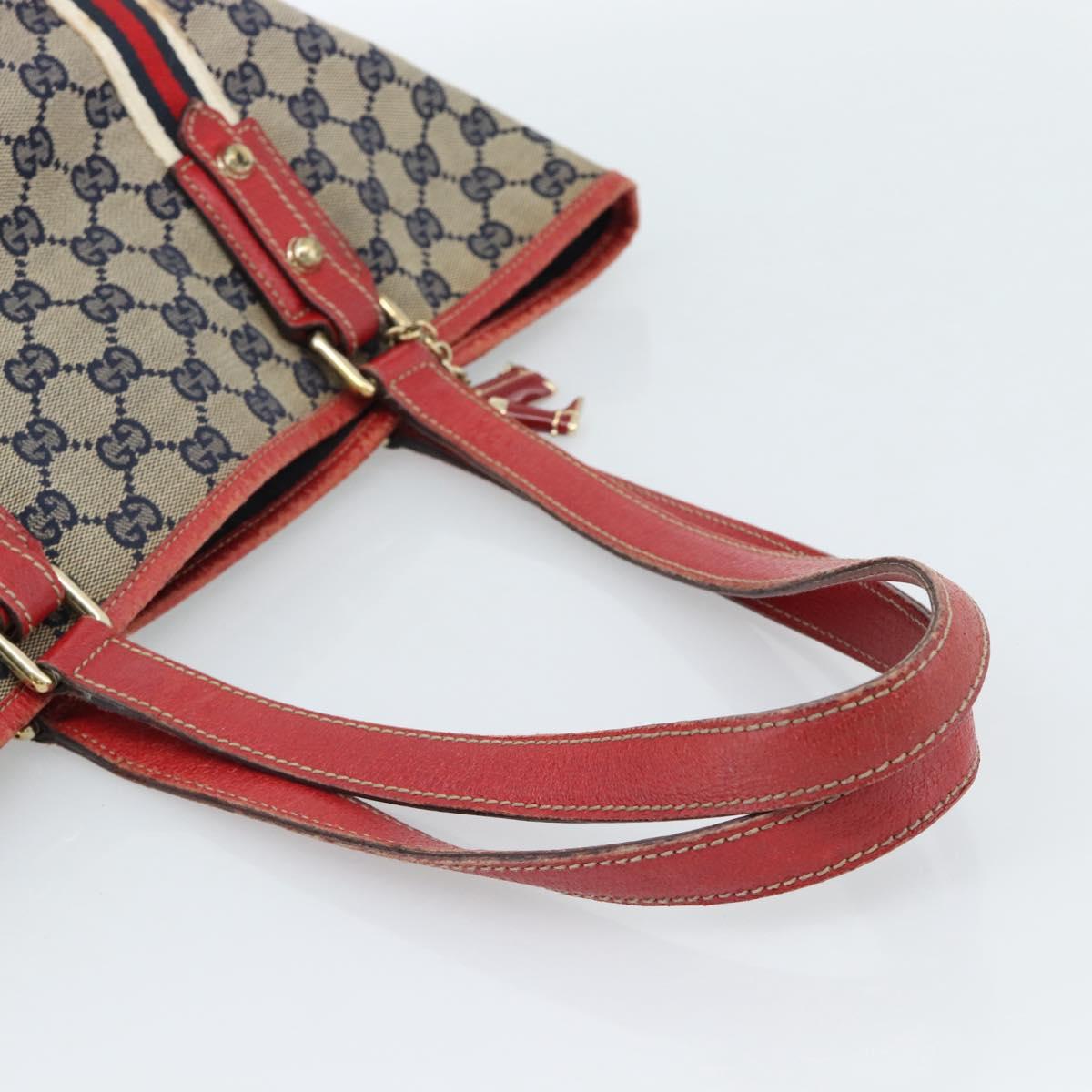 GUCCI GG Canvas Sherry Line Tote Bag Navy Gold 137396 Auth 183069
