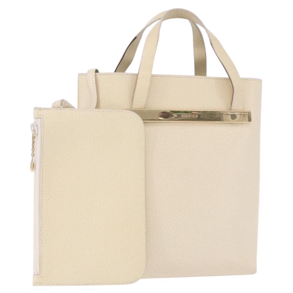 GUCCI Hand Bag Leather Ivory Gold 000 2058 0558 0 Auth 183070