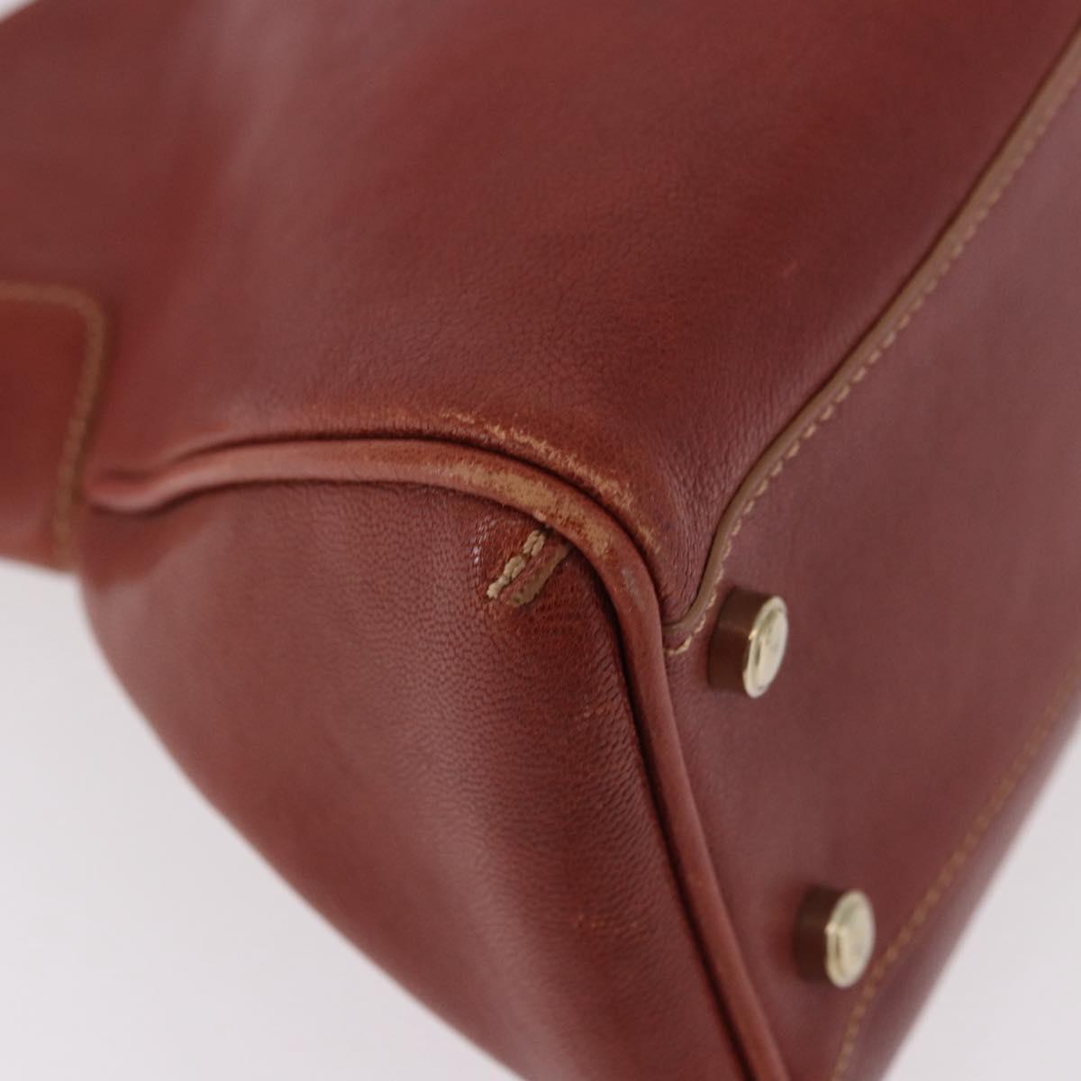 CARTIER Hand Bag Leather Brown Gold Auth 183074A