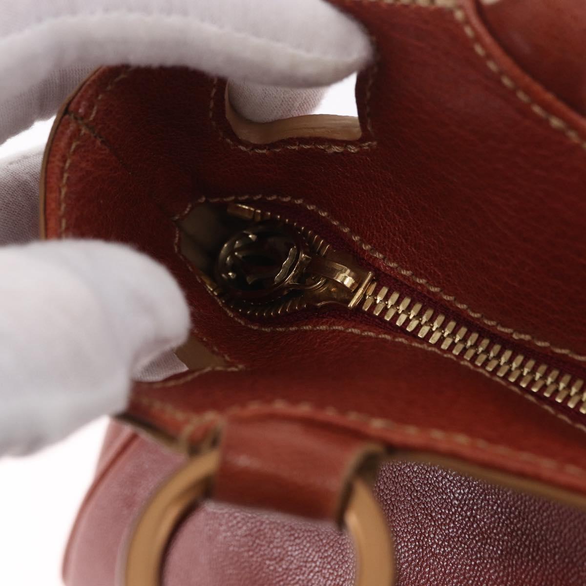 CARTIER Hand Bag Leather Brown Gold Auth 183074A