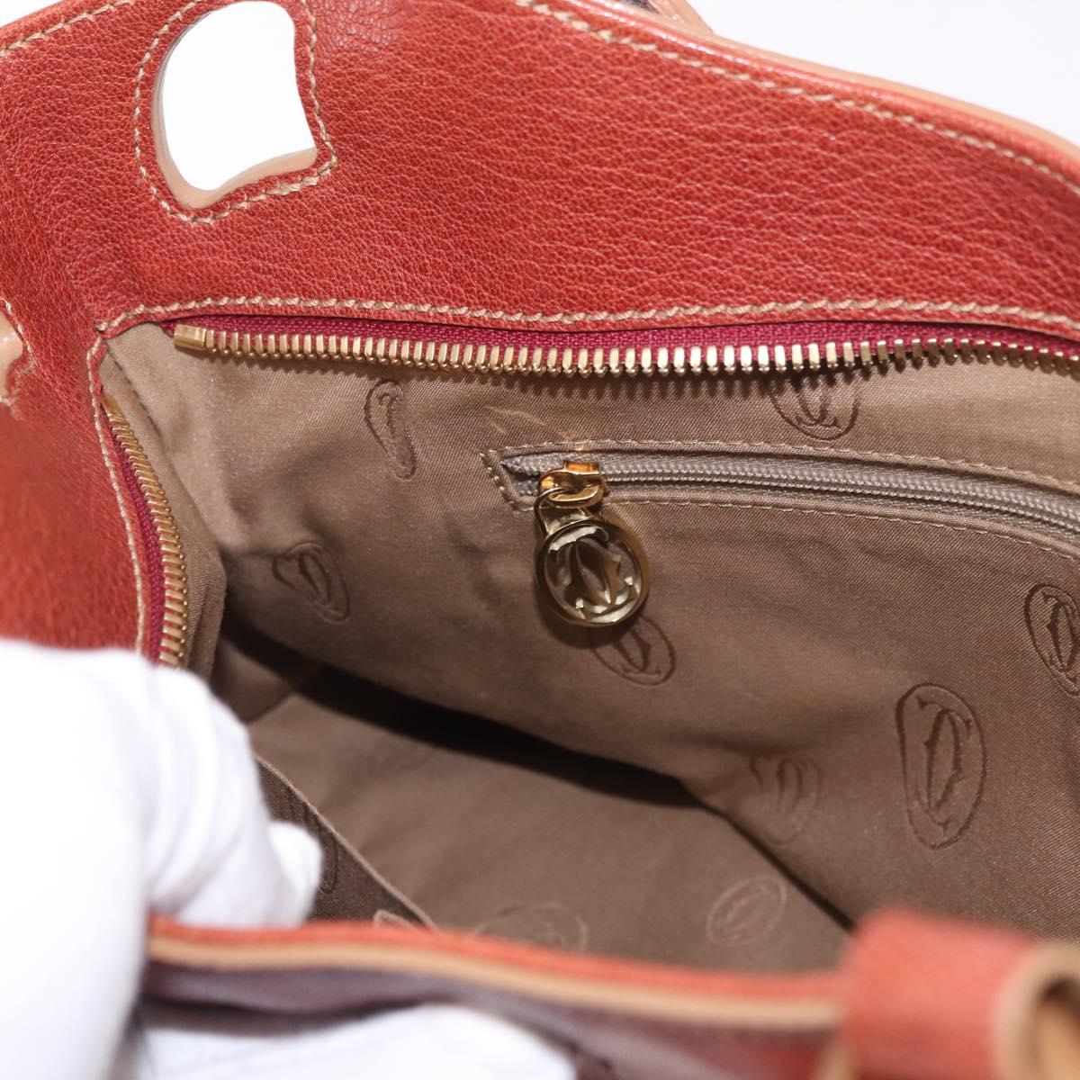 CARTIER Hand Bag Leather Brown Gold Auth 183074A