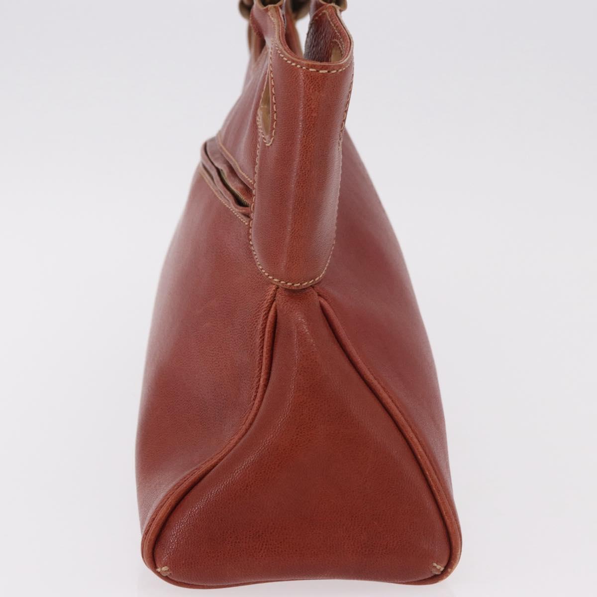 CARTIER Hand Bag Leather Brown Gold Auth 183074A