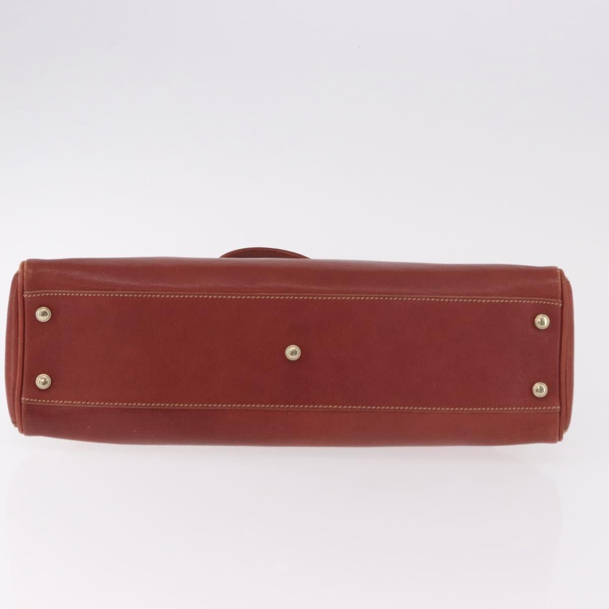 CARTIER Hand Bag Leather Brown Gold Auth 183074A