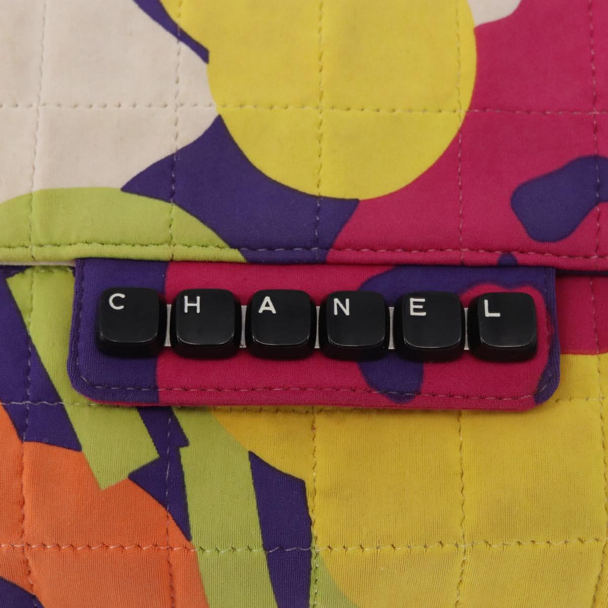CHANEL Choco Bar Chain Shoulder Bag Cotton Multicolor Silver CC Auth 183077A