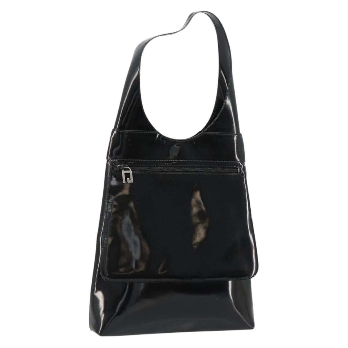 GUCCI Shoulder Bag Patent Leather Black Silver 002 2113 0416 Auth 183078