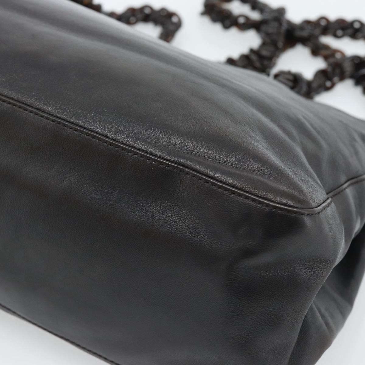PRADA Plastic Chain Shoulder Tote Bag Leather Brown Silver Auth 183079A