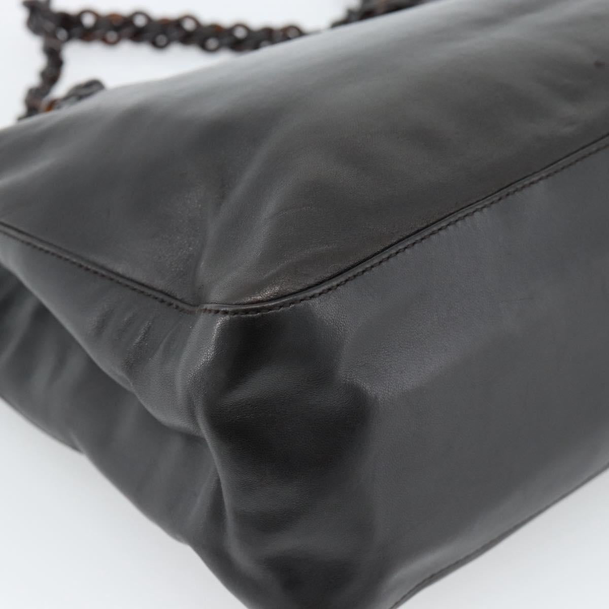 PRADA Plastic Chain Shoulder Tote Bag Leather Brown Silver Auth 183079A