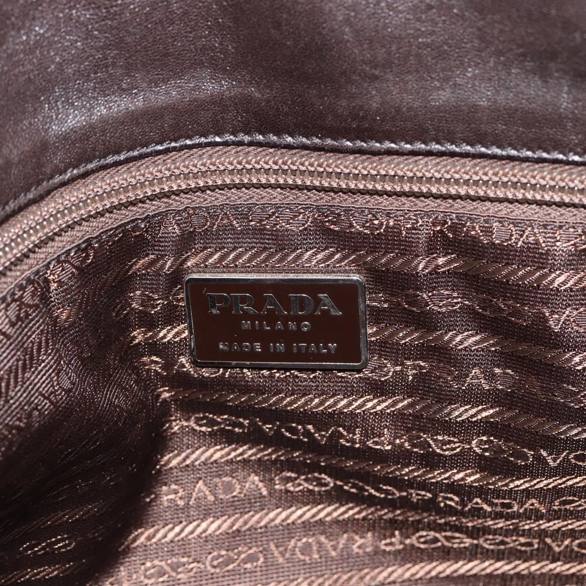 PRADA Plastic Chain Shoulder Tote Bag Leather Brown Silver Auth 183079A