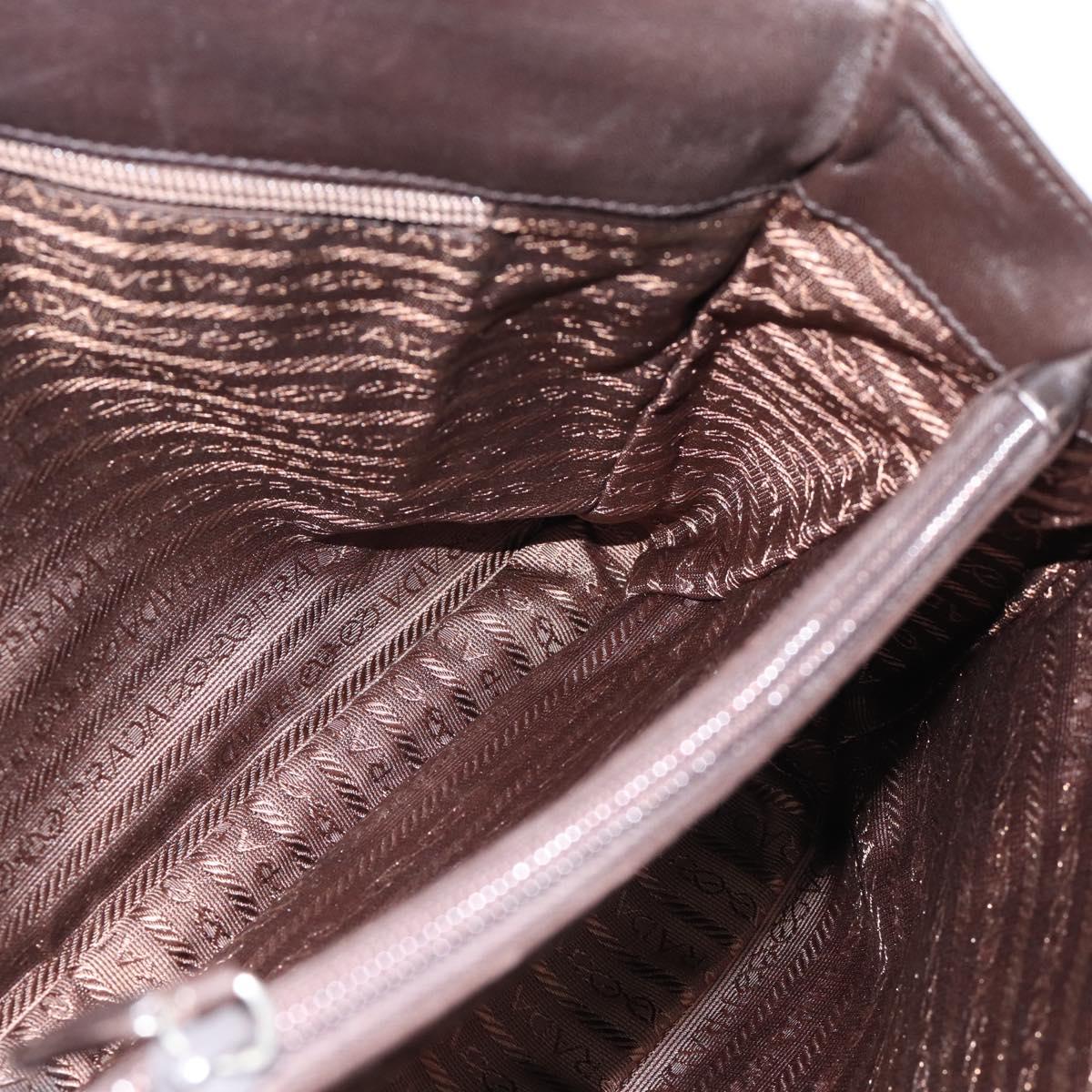 PRADA Plastic Chain Shoulder Tote Bag Leather Brown Silver Auth 183079A