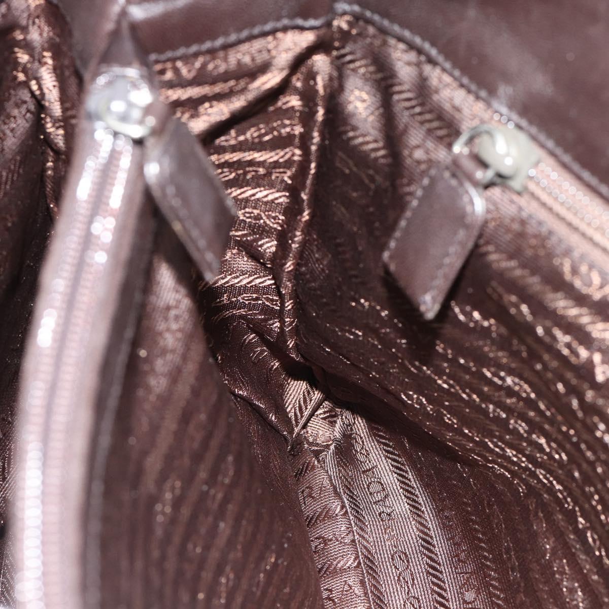 PRADA Plastic Chain Shoulder Tote Bag Leather Brown Silver Auth 183079A