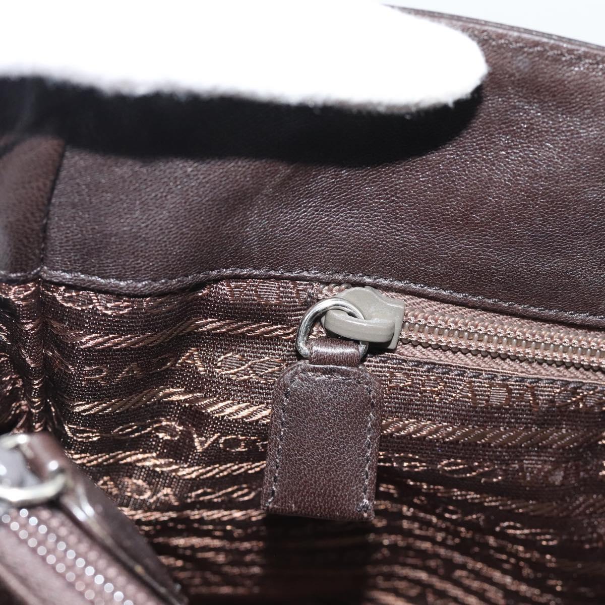 PRADA Plastic Chain Shoulder Tote Bag Leather Brown Silver Auth 183079A