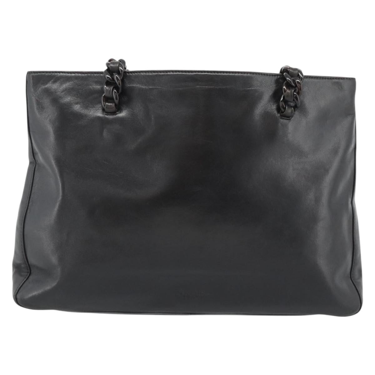 PRADA Plastic Chain Shoulder Tote Bag Leather Brown Silver Auth 183079A