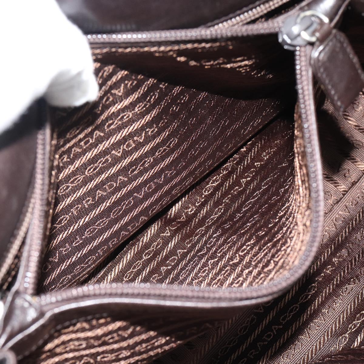 PRADA Plastic Chain Shoulder Tote Bag Leather Brown Silver Auth 183079A