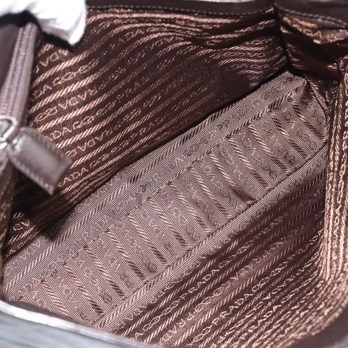 PRADA Plastic Chain Shoulder Tote Bag Leather Brown Silver Auth 183079A