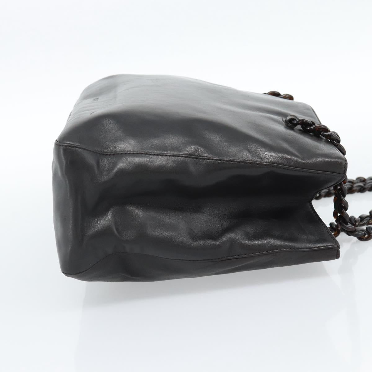 PRADA Plastic Chain Shoulder Tote Bag Leather Brown Silver Auth 183079A