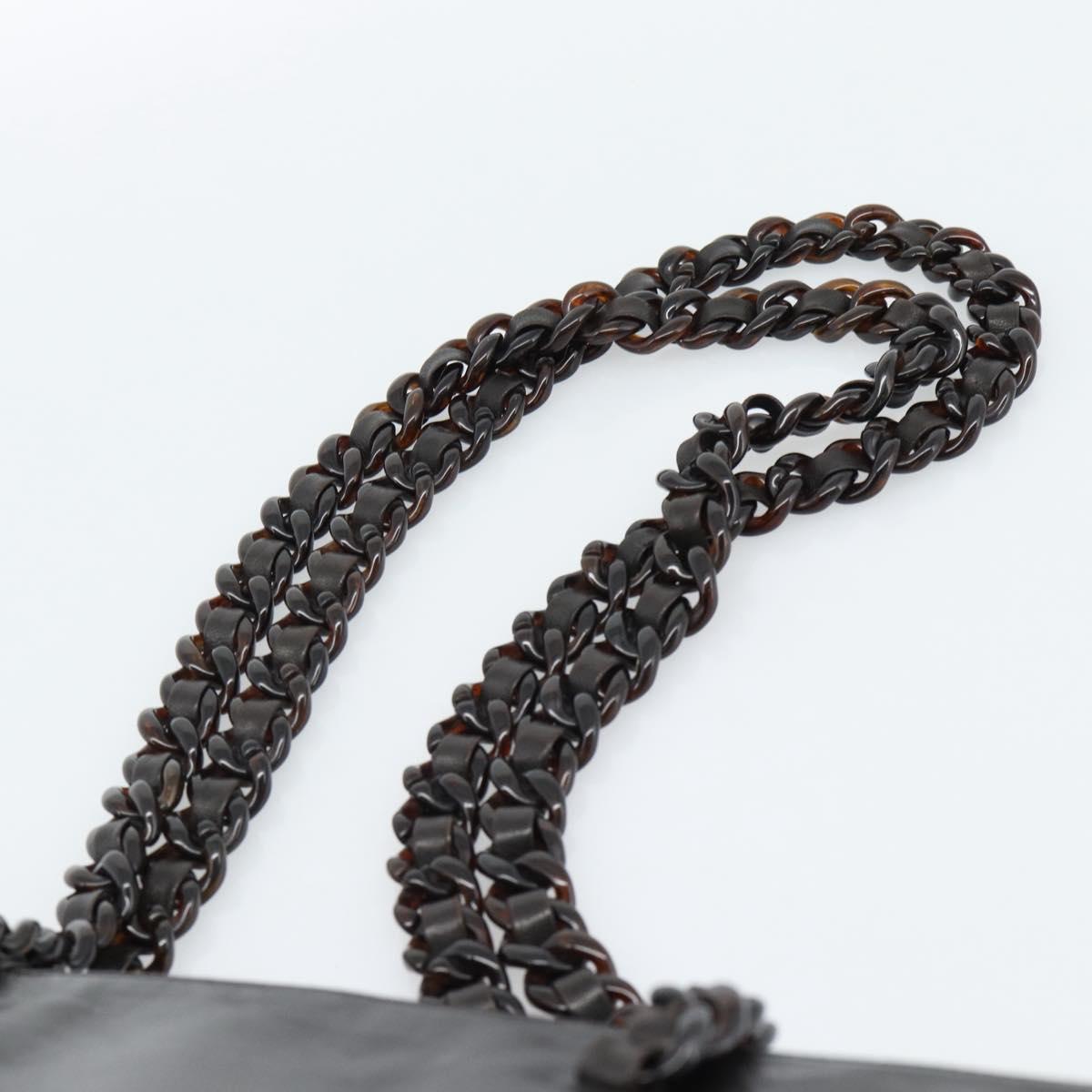 PRADA Plastic Chain Shoulder Tote Bag Leather Brown Silver Auth 183079A