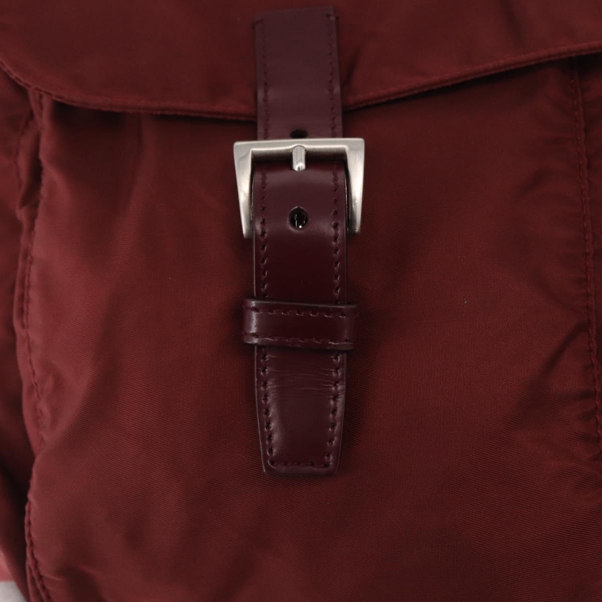 PRADA Shoulder Bag Nylon Red Silver Auth 183081A