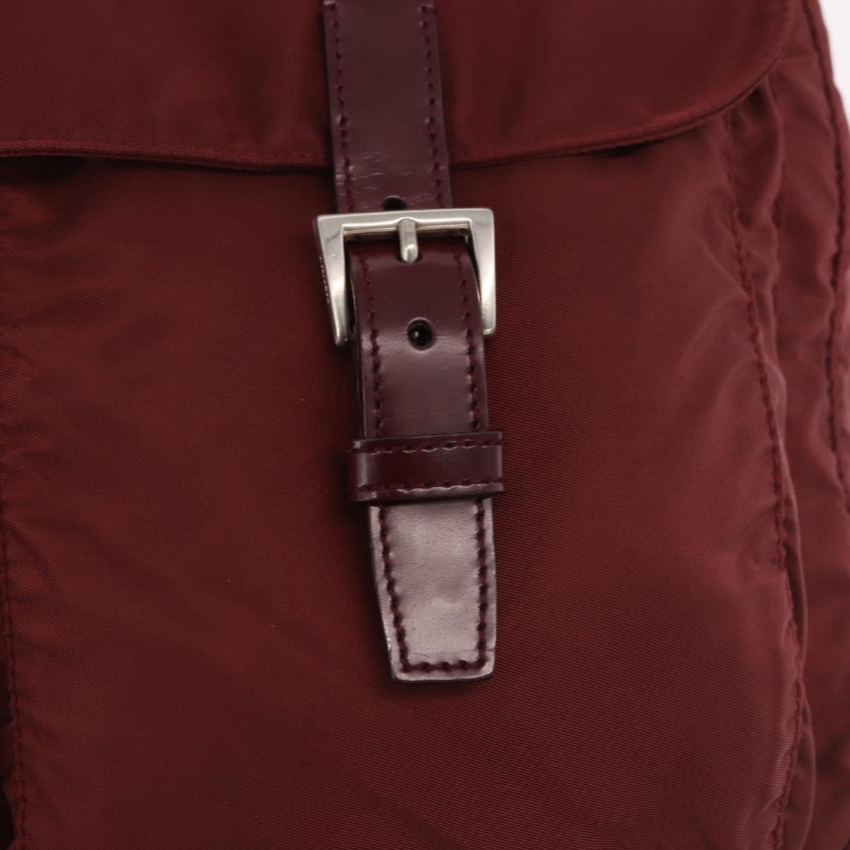 PRADA Shoulder Bag Nylon Red Silver Auth 183081A