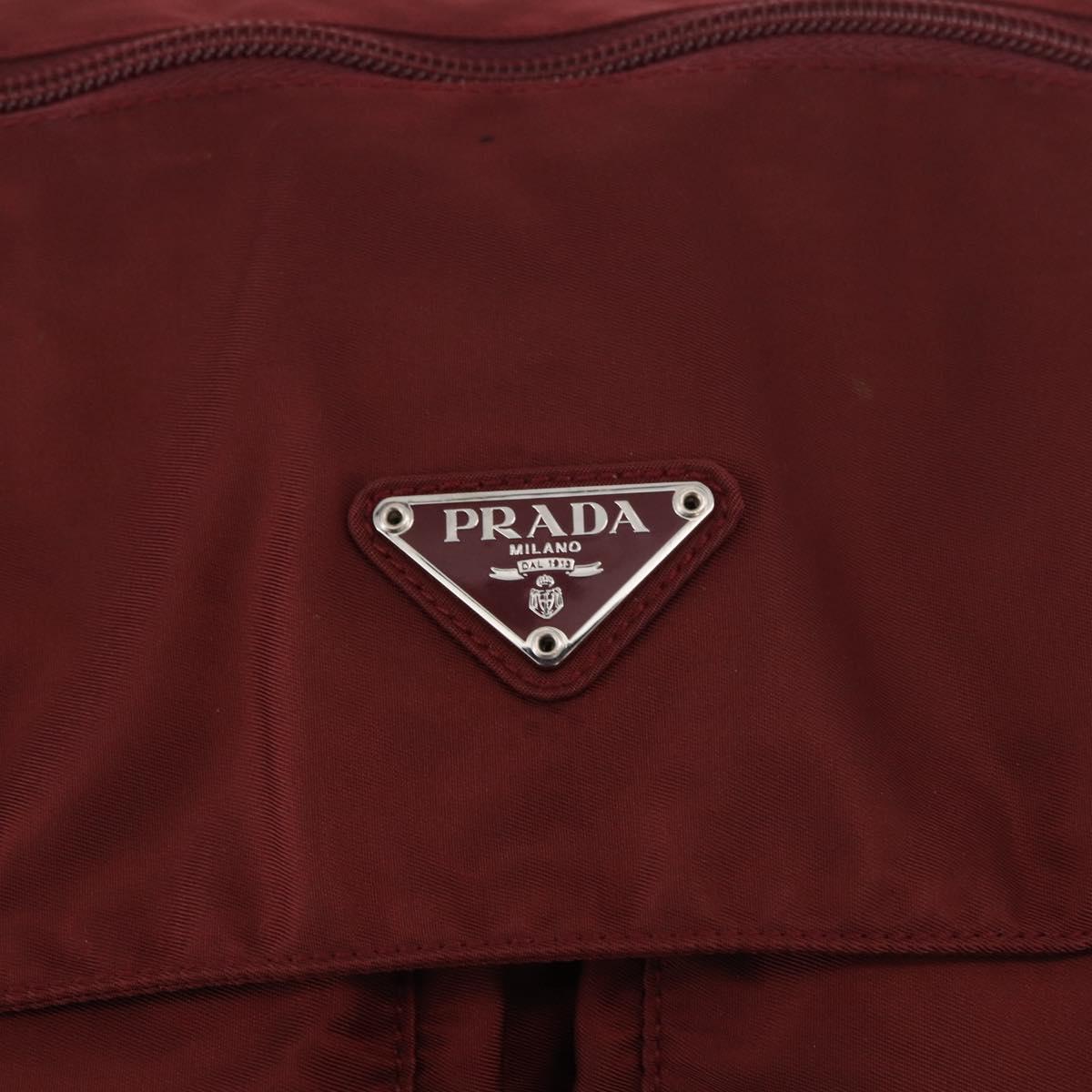 PRADA Shoulder Bag Nylon Red Silver Auth 183081A