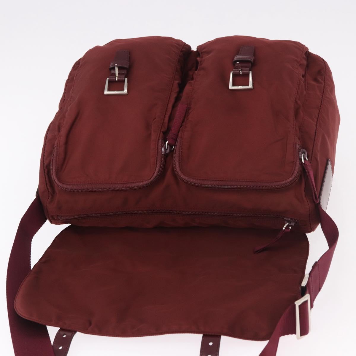 PRADA Shoulder Bag Nylon Red Silver Auth 183081A