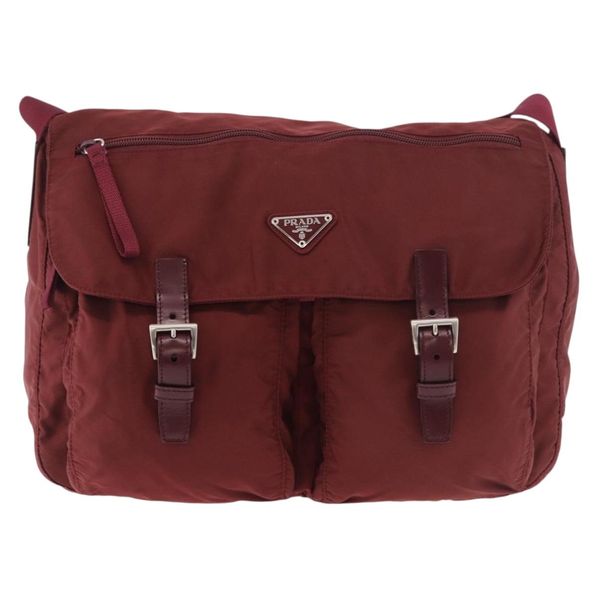 PRADA Shoulder Bag Nylon Red Silver Auth 183081A