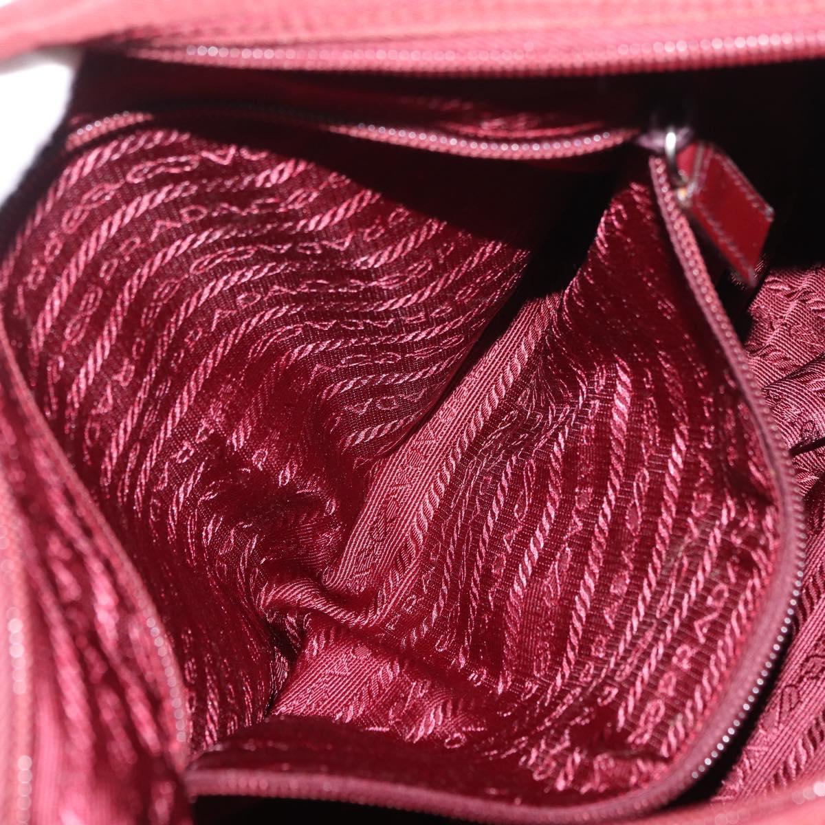 PRADA Shoulder Bag Nylon Red Silver Auth 183081A