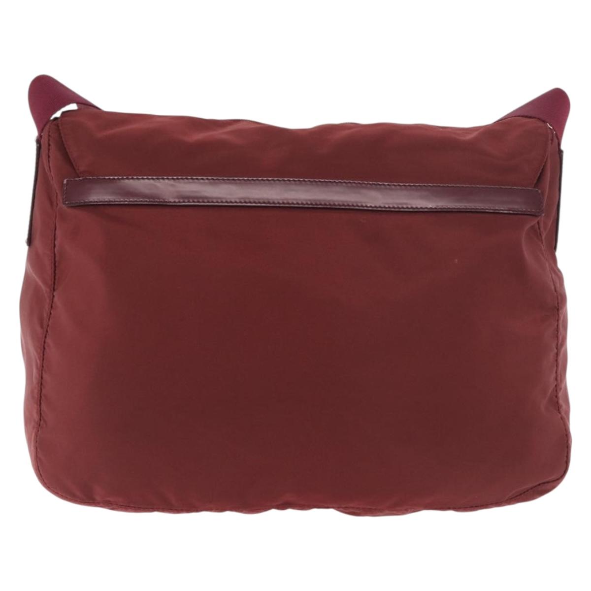 PRADA Shoulder Bag Nylon Red Silver Auth 183081A