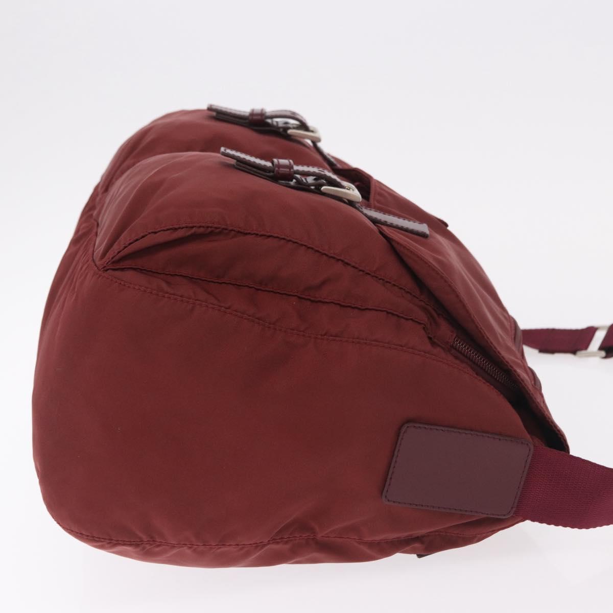 PRADA Shoulder Bag Nylon Red Silver Auth 183081A