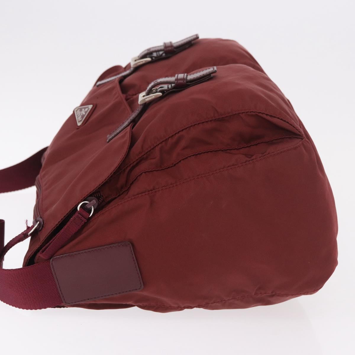 PRADA Shoulder Bag Nylon Red Silver Auth 183081A