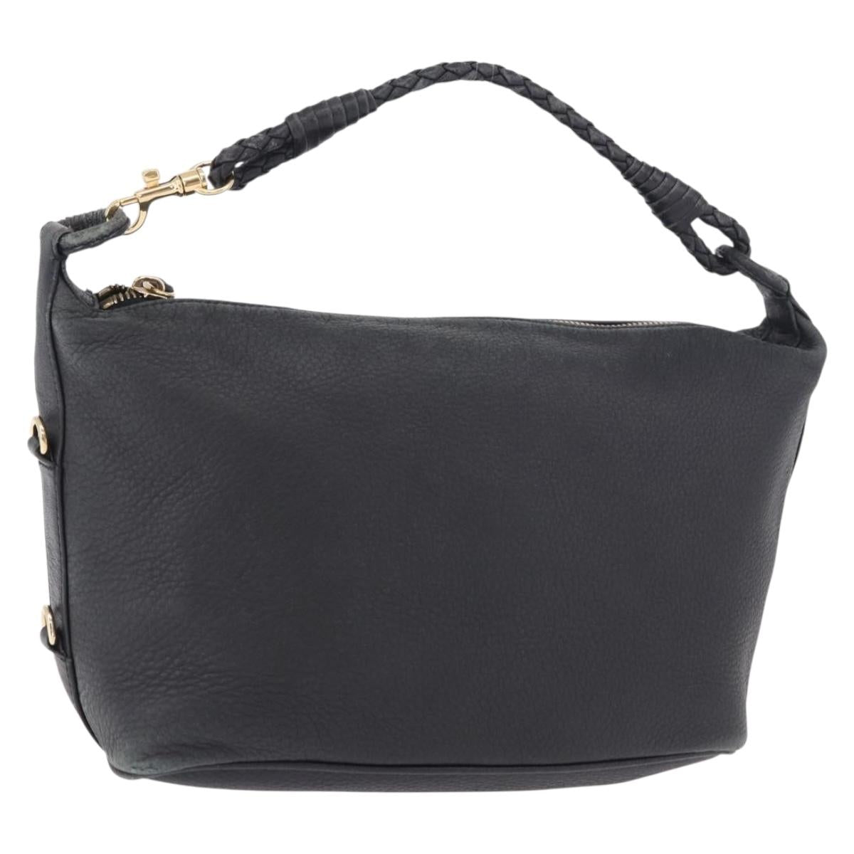BOTTEGA VENETA Shoulder Bag Leather Black Gold Auth 183082A