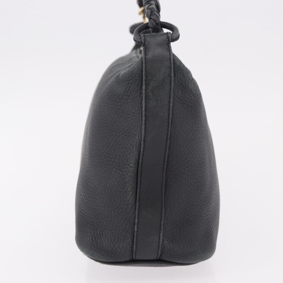 BOTTEGA VENETA Shoulder Bag Leather Black Gold Auth 183082A