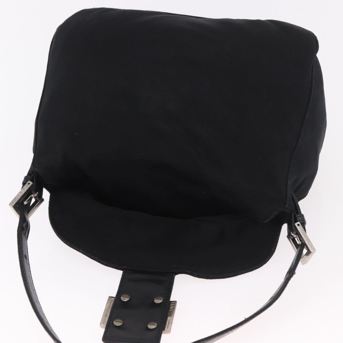 FENDI Mamma Baguette Shoulder Bag Cotton Jersey Black Silver Auth 183088