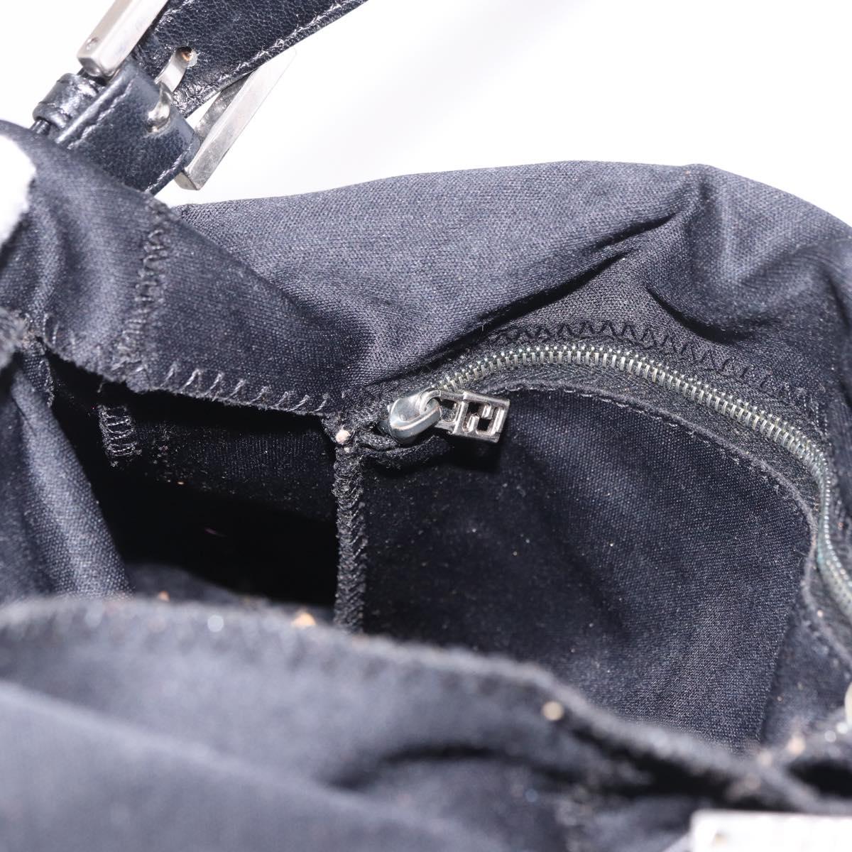 FENDI Mamma Baguette Shoulder Bag Cotton Jersey Black Silver Auth 183088