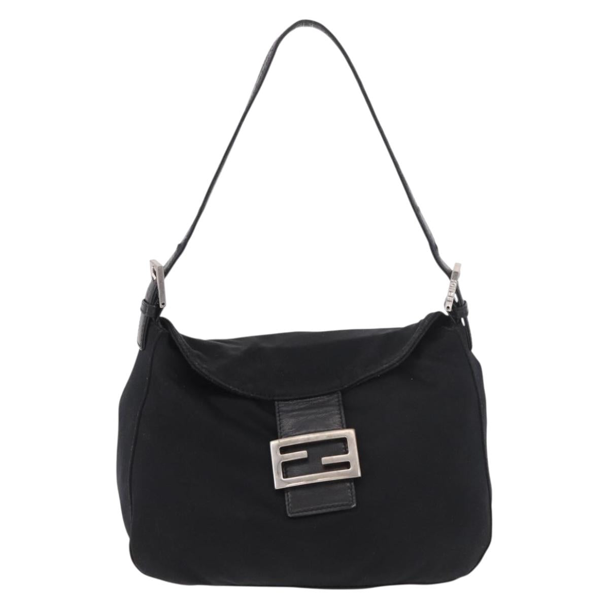 FENDI Mamma Baguette Shoulder Bag Cotton Jersey Black Silver Auth 183088