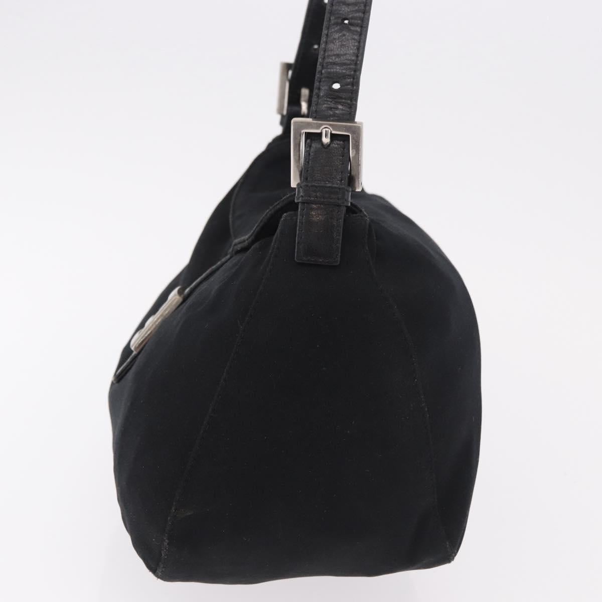 FENDI Mamma Baguette Shoulder Bag Cotton Jersey Black Silver Auth 183088